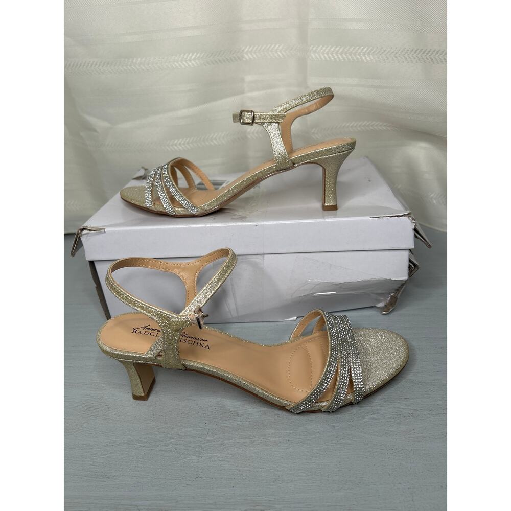 American Glamour Badgley Mischka Kan Heeled Sandals Light Gold Size 8M - Picture 9 of 12